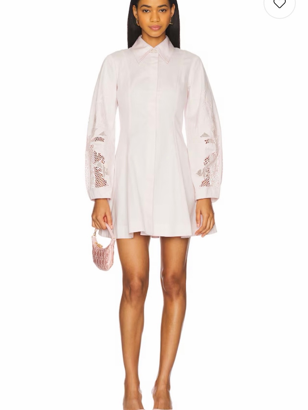 Tailored Eyelet-Sleeve Mini Shirt Dress in Pale Pink - never worn